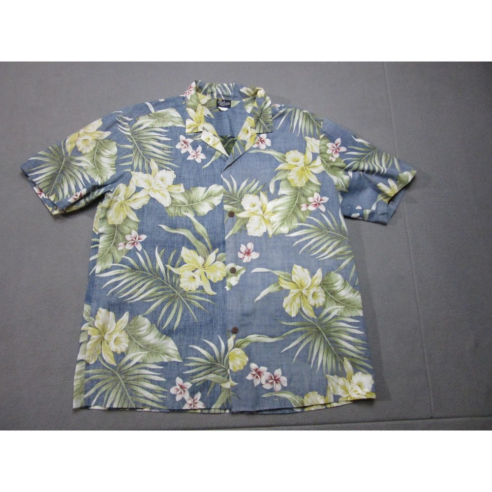 Royal Creations Shirt Mens XL Blue Vintage Floral Hawaiian Aloha Reverse Print